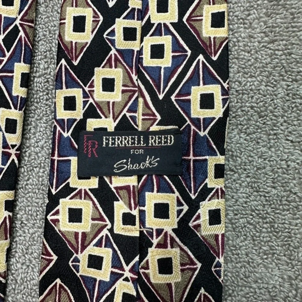 Ferrell Reed for Shack's Mens Silk Tie Geometric Diamond Square Black Gold USA